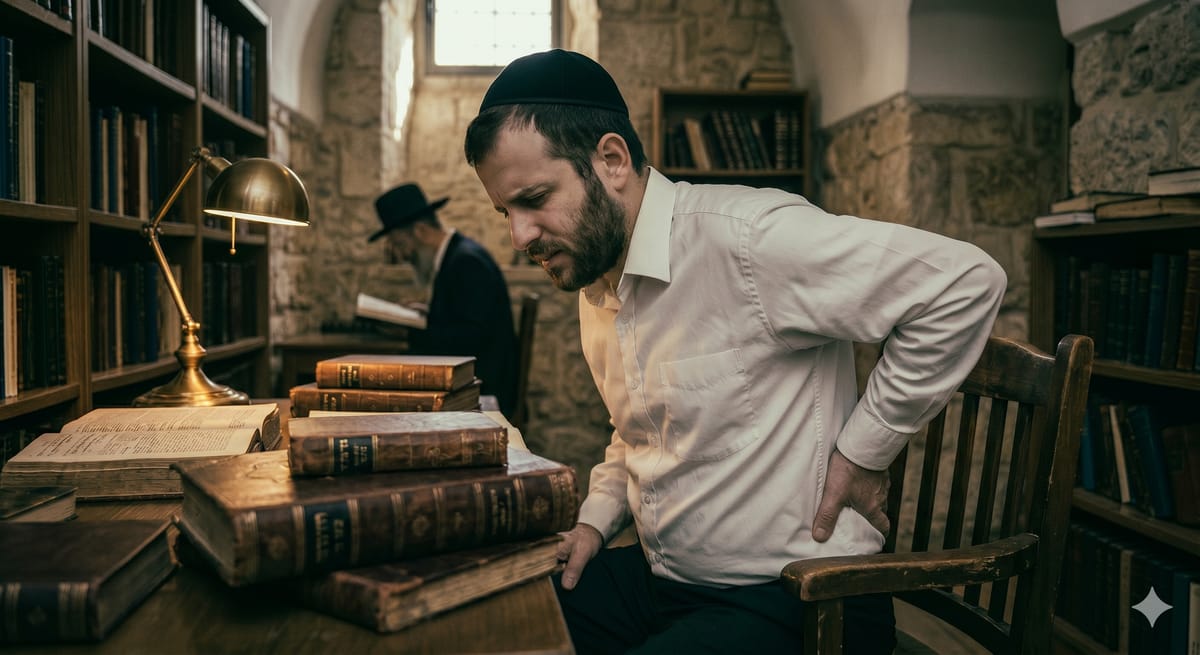 גבר חרדי עם כאבי גב
